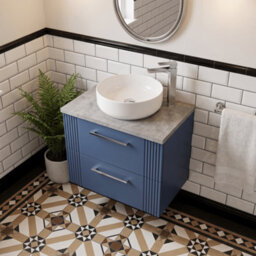 Balterley Belvide Partial Fluted 2 Drawer Wall Hung Vanity Unit With Bellato Grey Laminate Worktop - 600mm - Satin Blue - thumbnail 3
