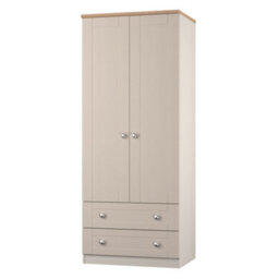 Santander Ready Assembled Traditional Matt Beige & Oak 2 Drawer Tall Double Wardrobe (H)1970mm (W)770mm (D)530mm - thumbnail 1