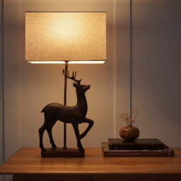 K Living Stag Table Lamp In An Antique Copper Resin Table Lamp With A Natural Linen Lampshade - thumbnail 5