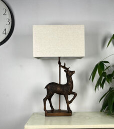 K Living Stag Table Lamp In An Antique Copper Resin Table Lamp With A Natural Linen Lampshade - thumbnail 3