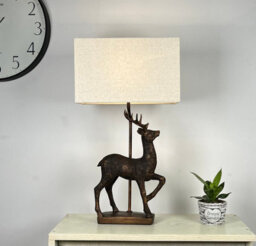 K Living Stag Table Lamp In An Antique Copper Resin Table Lamp With A Natural Linen Lampshade - thumbnail 2