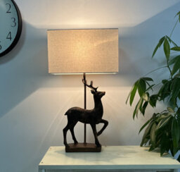 K Living Stag Table Lamp In An Antique Copper Resin Table Lamp With A Natural Linen Lampshade - thumbnail 4