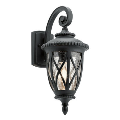 Elegant Outdoor Ip44 Wall Light Lantern With Led E27 Bulb - Textured Black Finish