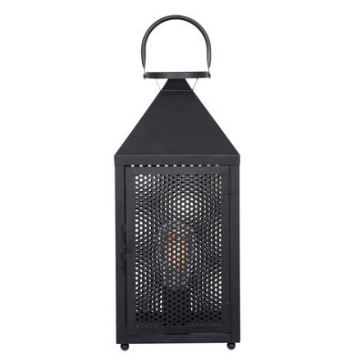 Pacific Lifestyle Folkstone Matt Black Metal Punched Lantern Table Lamp - image 1