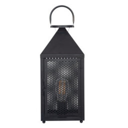 Pacific Lifestyle Folkstone Matt Black Metal Punched Lantern Table Lamp - thumbnail 1