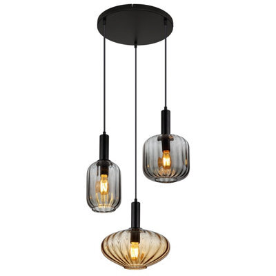 Luminosa Lighting Luminosa Valletta Cluster Pendant Ceiling Light Matt Black Glass Shade 3X E27 - image 1
