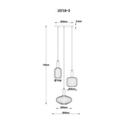 Luminosa Lighting Luminosa Valletta Cluster Pendant Ceiling Light Matt Black Glass Shade 3X E27 - thumbnail 6
