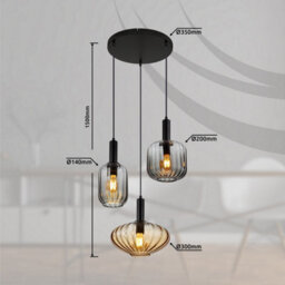 Luminosa Lighting Luminosa Valletta Cluster Pendant Ceiling Light Matt Black Glass Shade 3X E27 - thumbnail 7