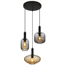 Luminosa Lighting Luminosa Valletta Cluster Pendant Ceiling Light Matt Black Glass Shade 3X E27 - thumbnail 1