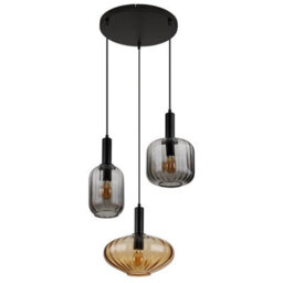 Luminosa Lighting Luminosa Valletta Cluster Pendant Ceiling Light Matt Black Glass Shade 3X E27 - thumbnail 2