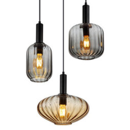 Luminosa Lighting Luminosa Valletta Cluster Pendant Ceiling Light Matt Black Glass Shade 3X E27 - thumbnail 3