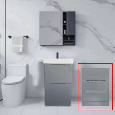 D Pro T Bathrooms 350mm High Gloss Grey Floor Standing 3 Drawer Bathroom Smile Storage Unit Soft Close - image 1