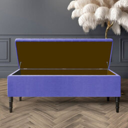 90Cm Paris Striped Ottoman Storage Bench -Upholstered Shoes Bench With Black Turned Wooden Legs - Blue Naple Ottoman Bench - thumbnail 2