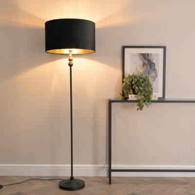 Valuelights Maggie Black Candlestick Floor Lamp With Black Velvet With Gold Inner Lamp Shade And Led Bulb - image 1