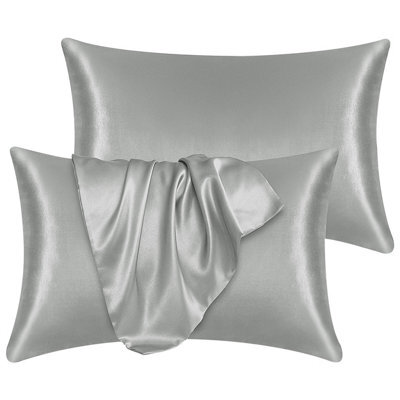 Ameha Grey Stain Silk Pillowcase Soft Anti Wrinkle Envelop Closure Pillow Cover For Hair & Skin Friendly 50X75Cm 2 Pair - image 1