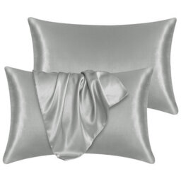 Ameha Grey 100% Satin Silk Pillowcase 2 Pair 50X75Cm-Soft Luxury Pillow Case For Hair & Skin, Envelope Closure, Machine Washable