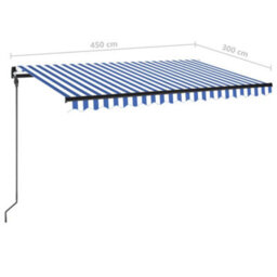 Berkfield Manual Retractable Awning With Led 450X300 Cm Blue And White - thumbnail 7