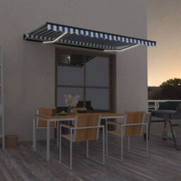 Berkfield Manual Retractable Awning With Led 450X300 Cm Blue And White