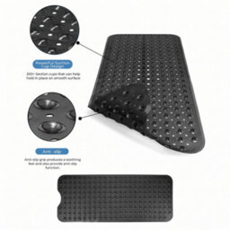 Oxford Homeware Suction Cups Gripper Shower Bath Mat Machine Washable Anti Mould And Mildew Bathroom Mat (Black, 40X100Cm) - thumbnail 5