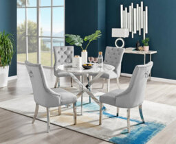 Furniturebox Uk Novara White Marble Round Dining Table & 4 Grey Belgravia Chairs - thumbnail 1
