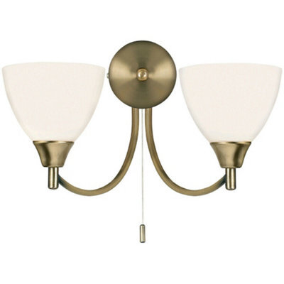 Dimmable Led Twin Wall Light Antique Brass & Frosted Glass Curved Lamp Lighting - image 1