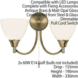 Dimmable Led Twin Wall Light Antique Brass & Frosted Glass Curved Lamp Lighting - thumbnail 2