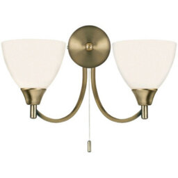 Dimmable Led Twin Wall Light Antique Brass & Frosted Glass Curved Lamp Lighting