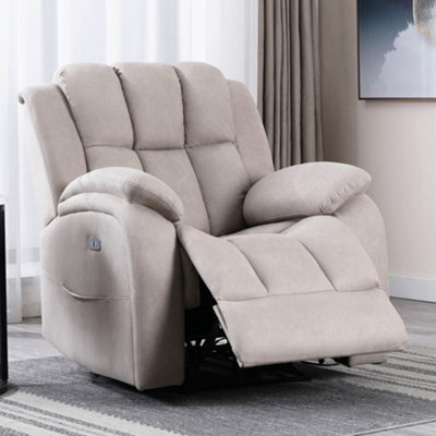 More4Homes Electric Powered Recliner Chair With Usb Charger And Pocket Storage In Leather-Look Pumice Technology Fabric - image 1
