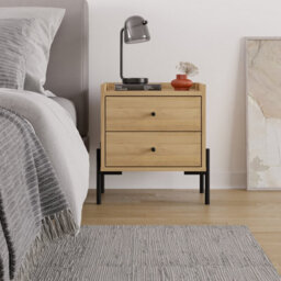 Decortie Modern Malta Nightstand Oak W/ 2 Drawers Storage Cabinet Organiser Side Bedside Table Metal Legs 48.6(W)Cm Bedroom, Home - thumbnail 4