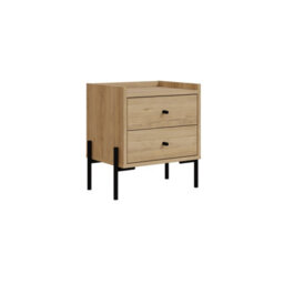 Decortie Modern Malta Nightstand Oak W/ 2 Drawers Storage Cabinet Organiser Side Bedside Table Metal Legs 48.6(W)Cm Bedroom, Home - thumbnail 2