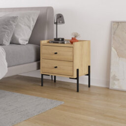 Decortie Modern Malta Nightstand Oak W/ 2 Drawers Storage Cabinet Organiser Side Bedside Table Metal Legs 48.6(W)Cm Bedroom, Home - thumbnail 1