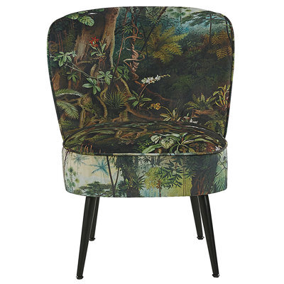 Wyld And Coco Jungle Print Armless Accent Chair Dark Green Fabric Modern - W60 X D52 X H76Cm - image 1