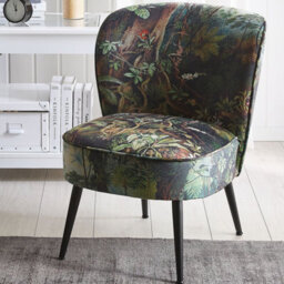 Wyld And Coco Jungle Print Armless Accent Chair Dark Green Fabric Modern - W60 X D52 X H76Cm - thumbnail 2