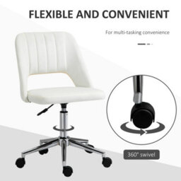 Vinsetto Mid-Back Swivel Home Office Chair Scallop Computer Chair Cream White - thumbnail 6
