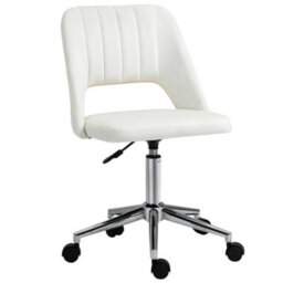 Vinsetto Mid-Back Swivel Home Office Chair Scallop Computer Chair Cream White - thumbnail 2