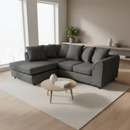 Abakus Direct Jumbo Chenille Corner Sofa In Black Left Facing With Plush Chaise Extension