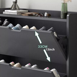 Modern Black Wooden Shoe Cabinet With 2 Tilt-Out Drawers - Slim & Space-Saving Storage Organiser - thumbnail 7