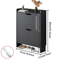 Modern Black Wooden Shoe Cabinet With 2 Tilt-Out Drawers - Slim & Space-Saving Storage Organiser - thumbnail 2