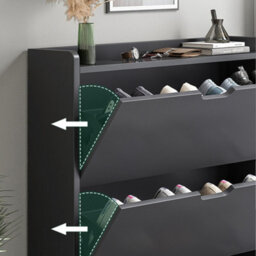 Modern Black Wooden Shoe Cabinet With 2 Tilt-Out Drawers - Slim & Space-Saving Storage Organiser - thumbnail 5