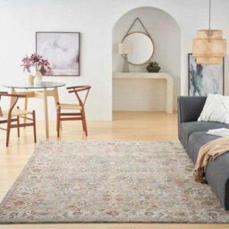 Blue Traditional Bordered Geometric Easy To Clean Rug For Dining Room Bed Room And Living Room-239Cm X 315Cm