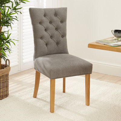 The Furniture Market Chester Grey Fabric Button Back Dining Chair Quilted Back Natural Oak Hardwood Legs Padded Seat Minor Assembly Required - image 1