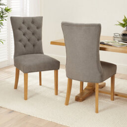 The Furniture Market Chester Grey Fabric Button Back Dining Chair Quilted Back Natural Oak Hardwood Legs Padded Seat Minor Assembly Required - thumbnail 3