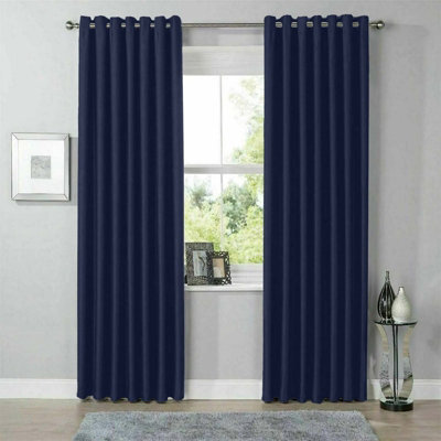 Moonlight Bedding Blackout Polyester Curtain Thermal Natural Navy Curtains With Eyelet Header (Pair) 46X72Inch (117X183Cm) - image 1