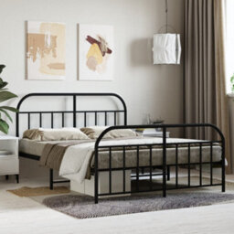 Berkfield Metal Bed Frame With Headboard And Footboard Black 140X190 Cm - thumbnail 1