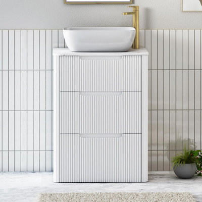 Royal Bathrooms Avenza 600mm Matt White Floor Standing Countertop Bathroom Vanity Unit 3 Drawer With Elva Basin - image 1