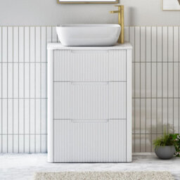 Royal Bathrooms Avenza 600mm Matt White Floor Standing Countertop Bathroom Vanity Unit 3 Drawer With Elva Basin - thumbnail 1