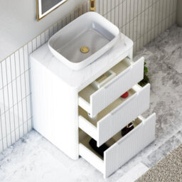 Royal Bathrooms Avenza 600mm Matt White Floor Standing Countertop Bathroom Vanity Unit 3 Drawer With Elva Basin - thumbnail 5