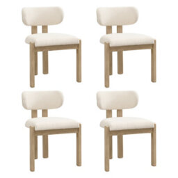 Btm Set Of 4 Solid Wood Dining Chairs, Boucle Upholstery, Natural, For Home And Café - thumbnail 8