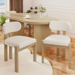 Btm Set Of 4 Solid Wood Dining Chairs, Boucle Upholstery, Natural, For Home And Café