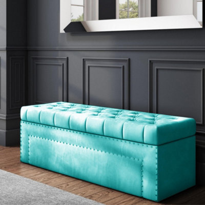 180Cm Duke Ottoman Storage Box -Upholstered Blanket Box - Teal Plush Velvet Multifunctional Storage Box - image 1